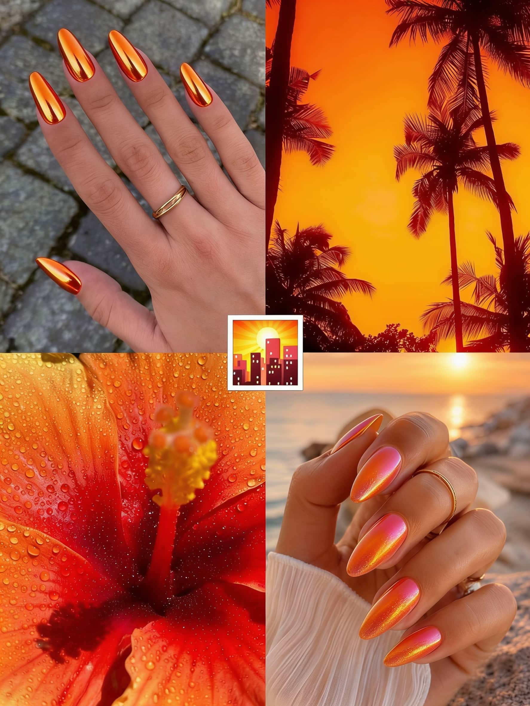 5 chrome nail ideas on manicured hands, tagged chrome nails, nail inspo, summer nails.