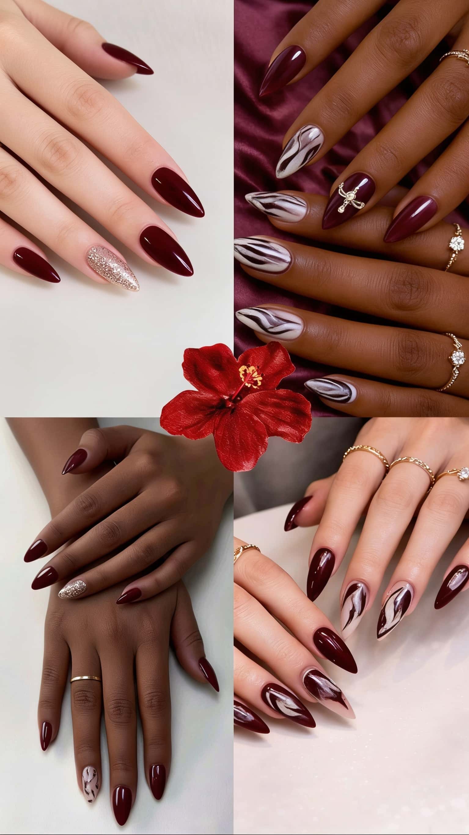 9 maroon nail ideas on manicured hands, tagged maroon nails, nail inspo, nail art.