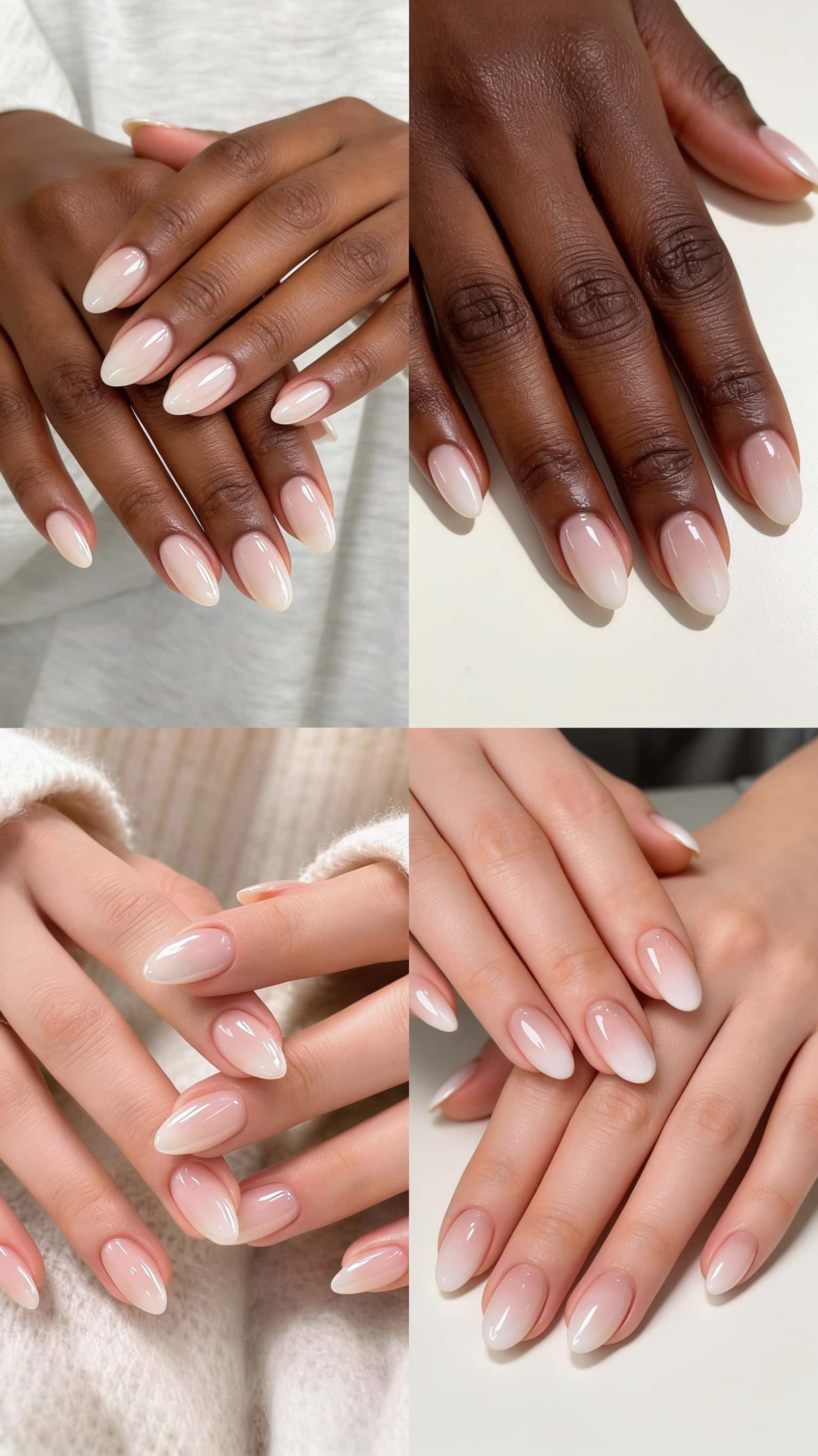 6 minimalist nail ideas on manicured hands, tagged cleangirlaesthetic, nail inspo, minimal nails.