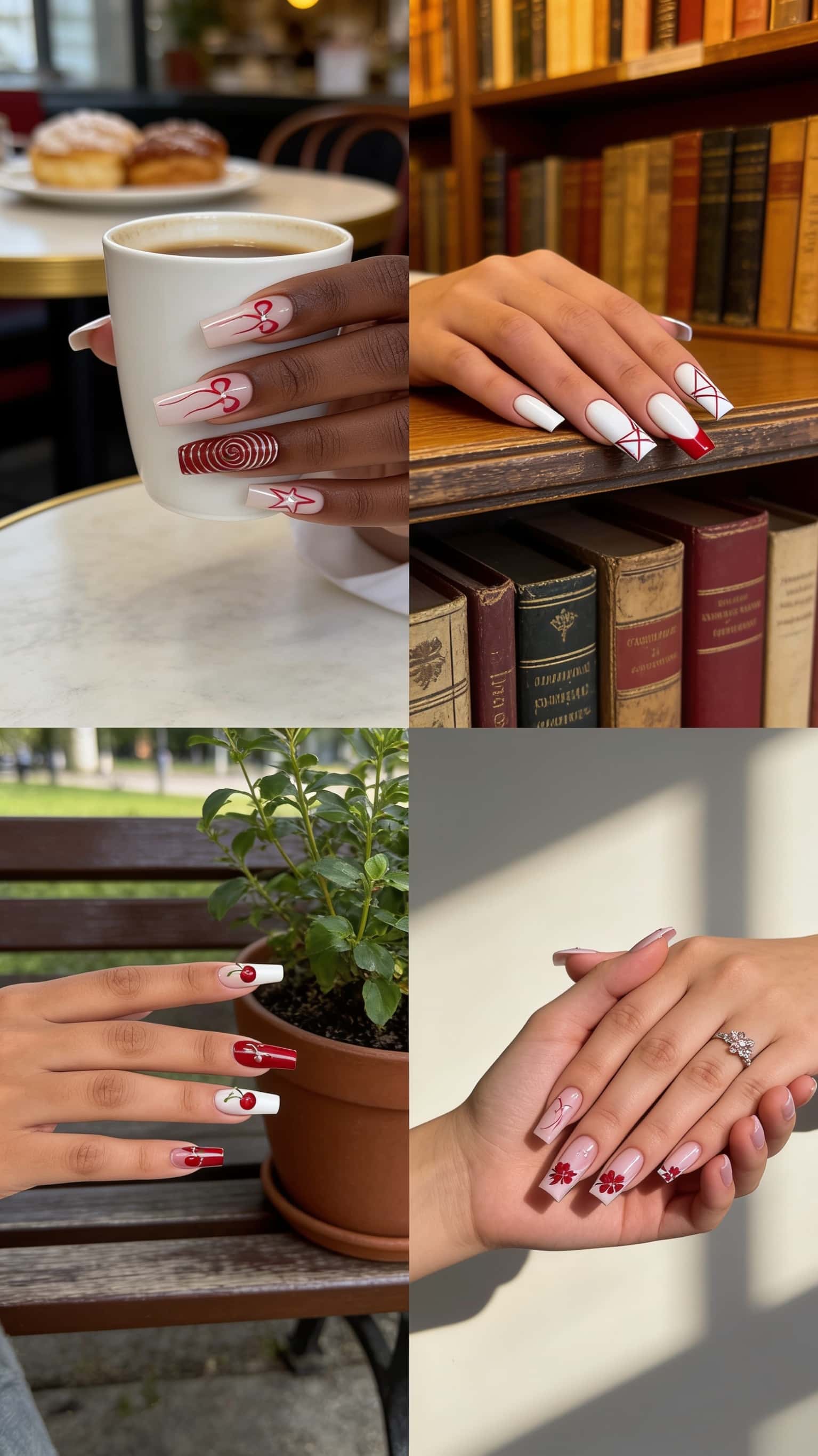3 nail ideas on manicured hands, tagged manicure, nail art.