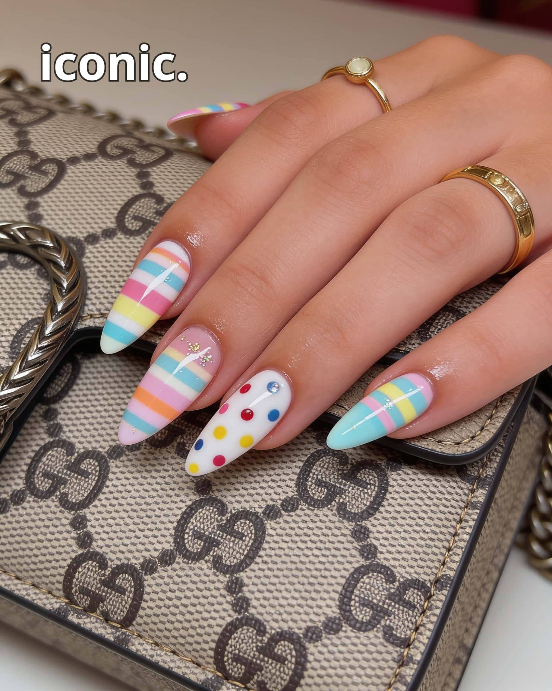 10 elegant nail ideas on manicured hands, including iconic, soo elegant, unreal, divine.