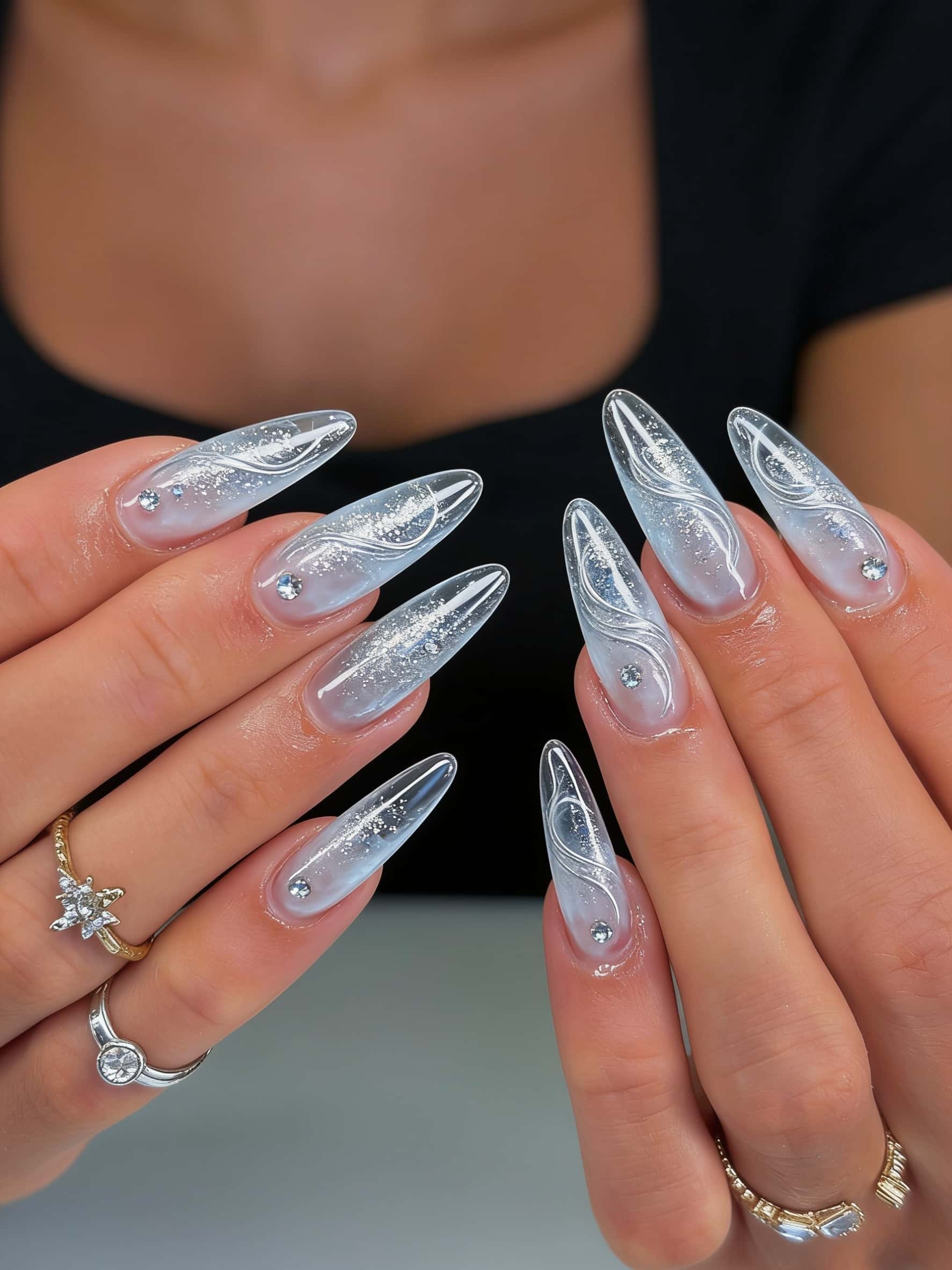 10 elegant nail ideas on manicured hands, including iconic, soo elegant, unreal, divine.