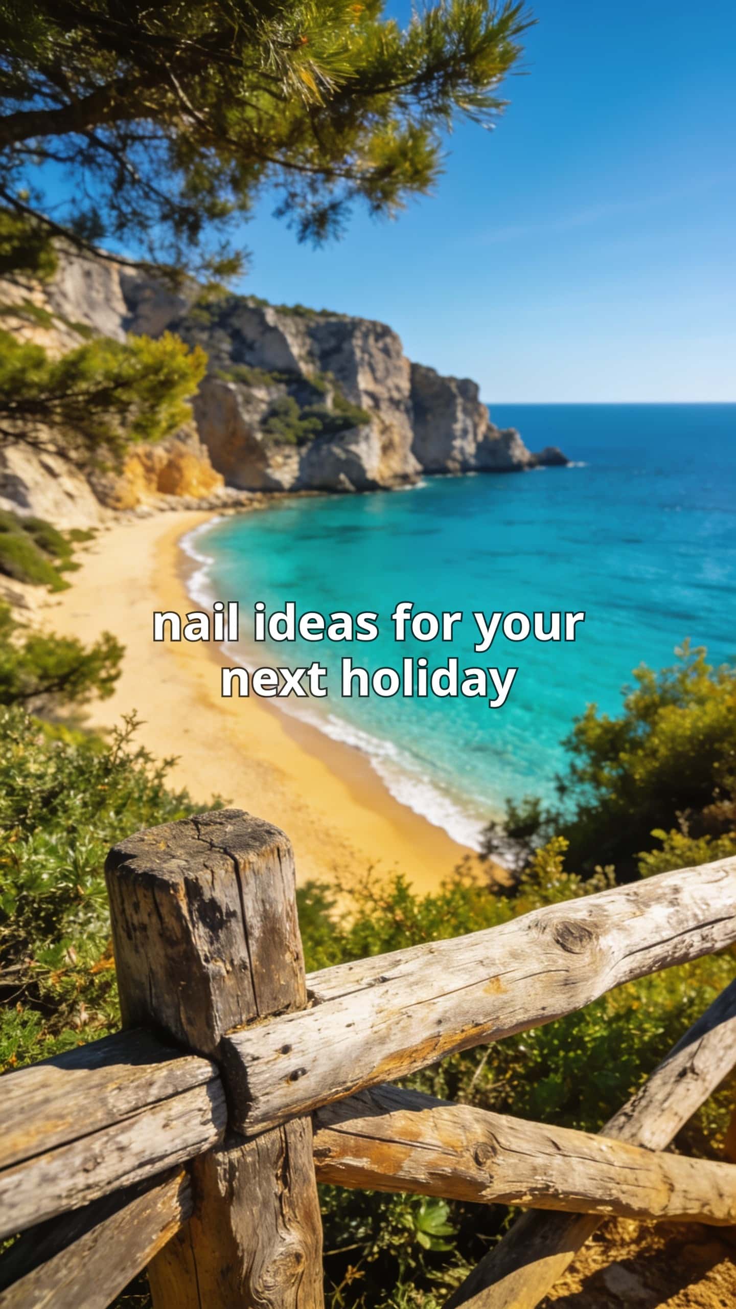 6 vacation nail ideas on manicured hands, including paris, france, bahamas, brazil, thailand.