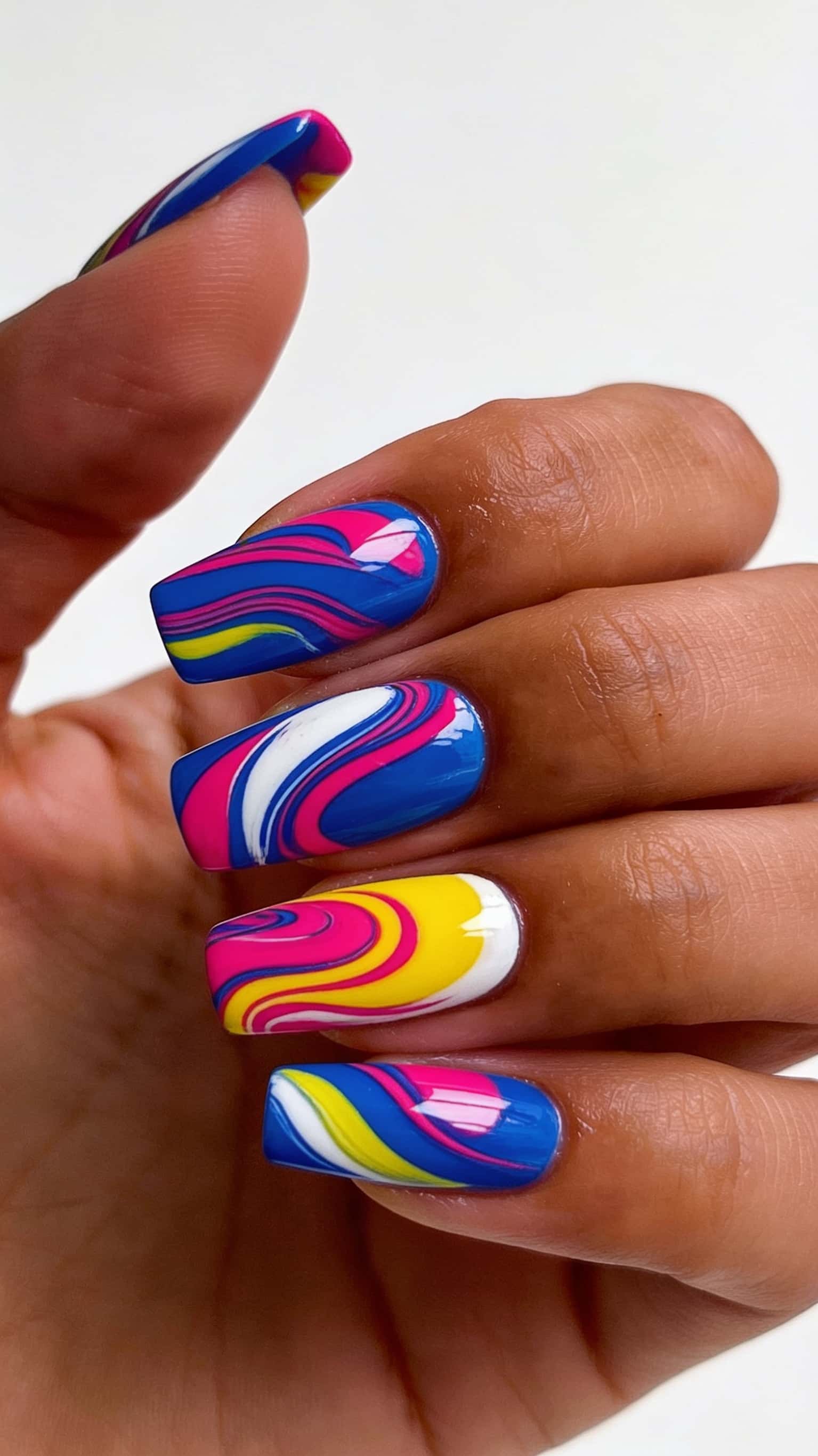 6 trendy nail ideas on manicured hands, tagged nail inspo, nail art, trendy nails.