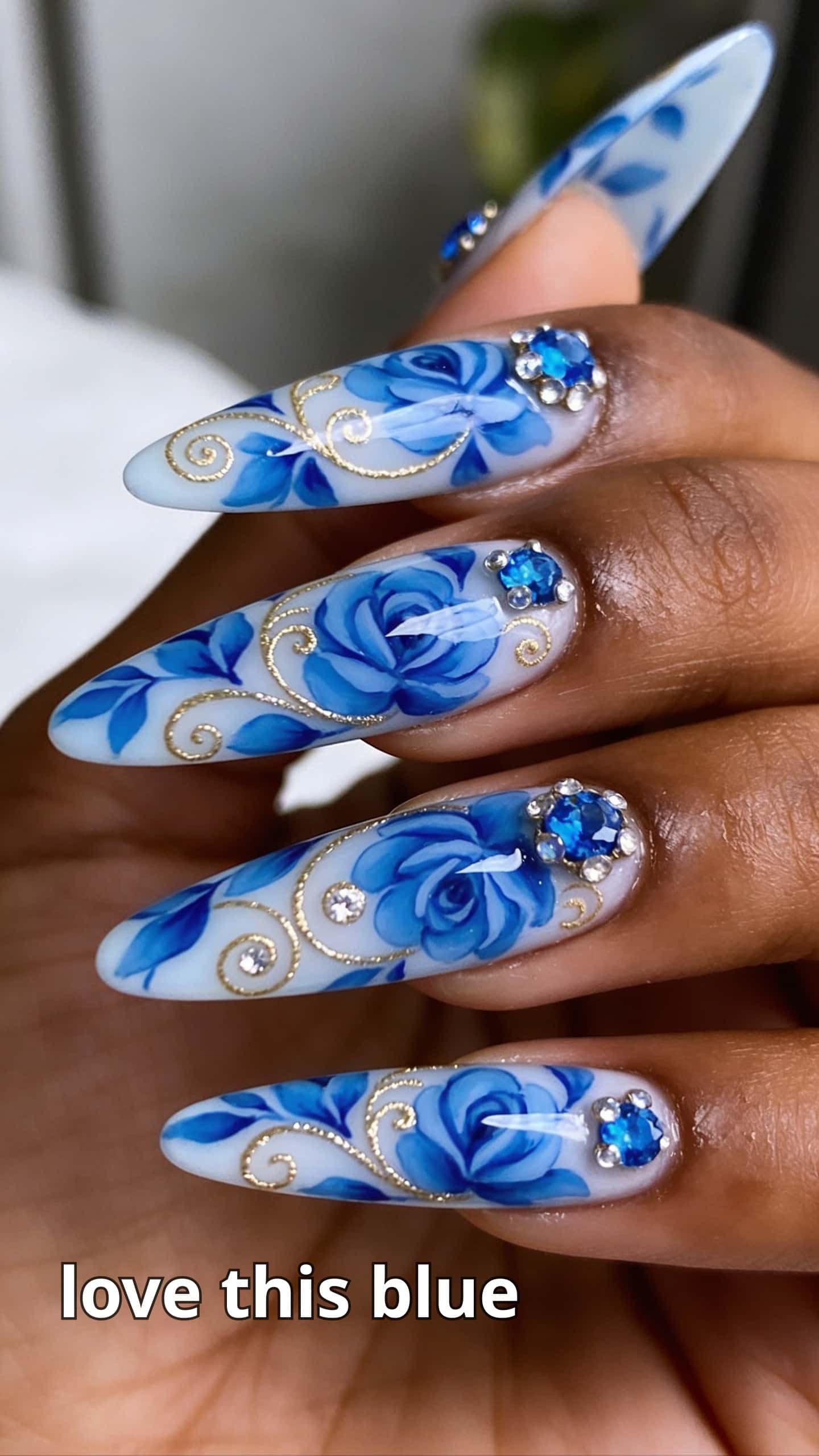 8 blue nail ideas on manicured hands, including pinkkkkk, so cute, funn, i mean.