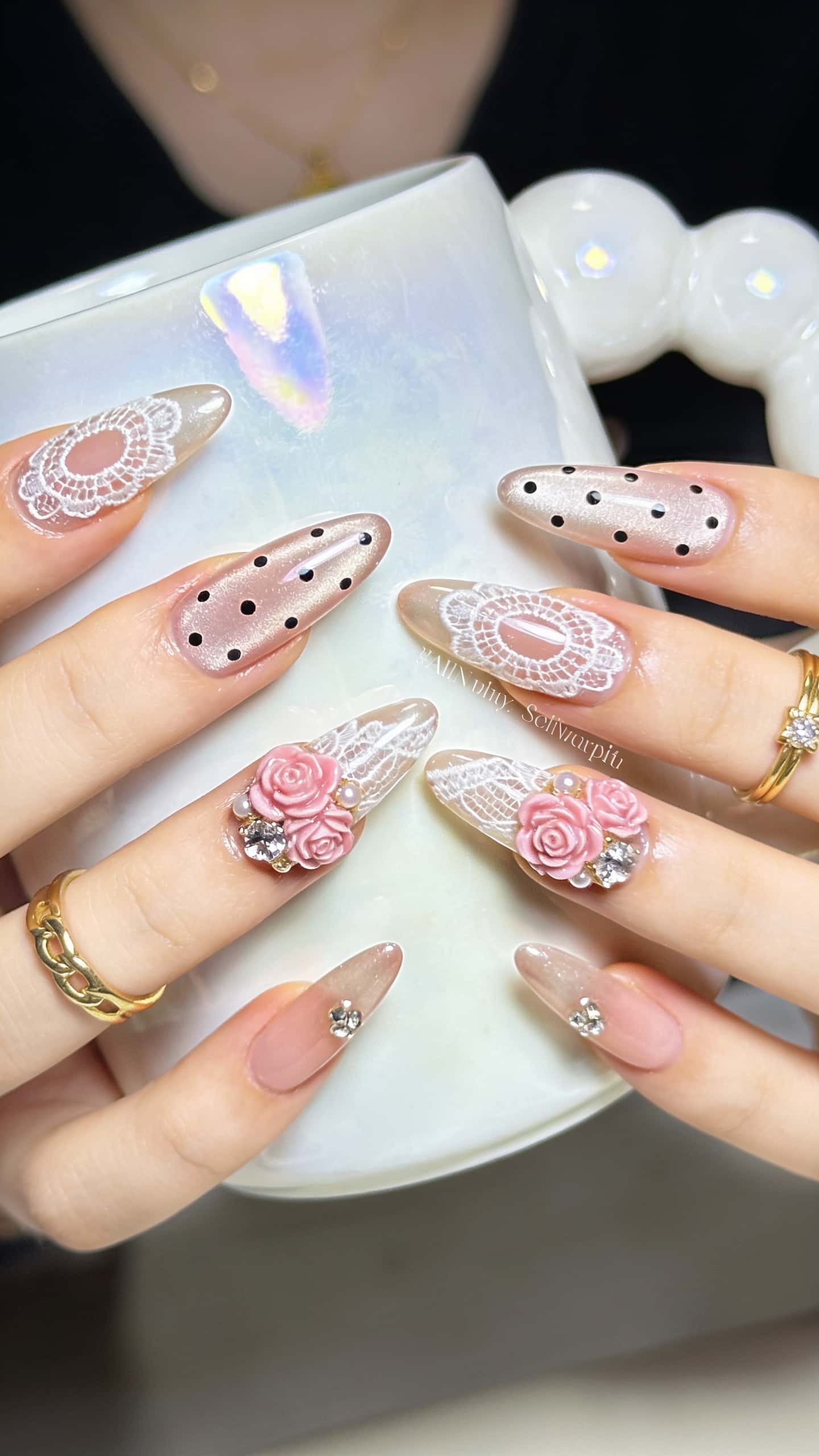 3 nail ideas on manicured hands, tagged nail inspo, nail art, gel nails.