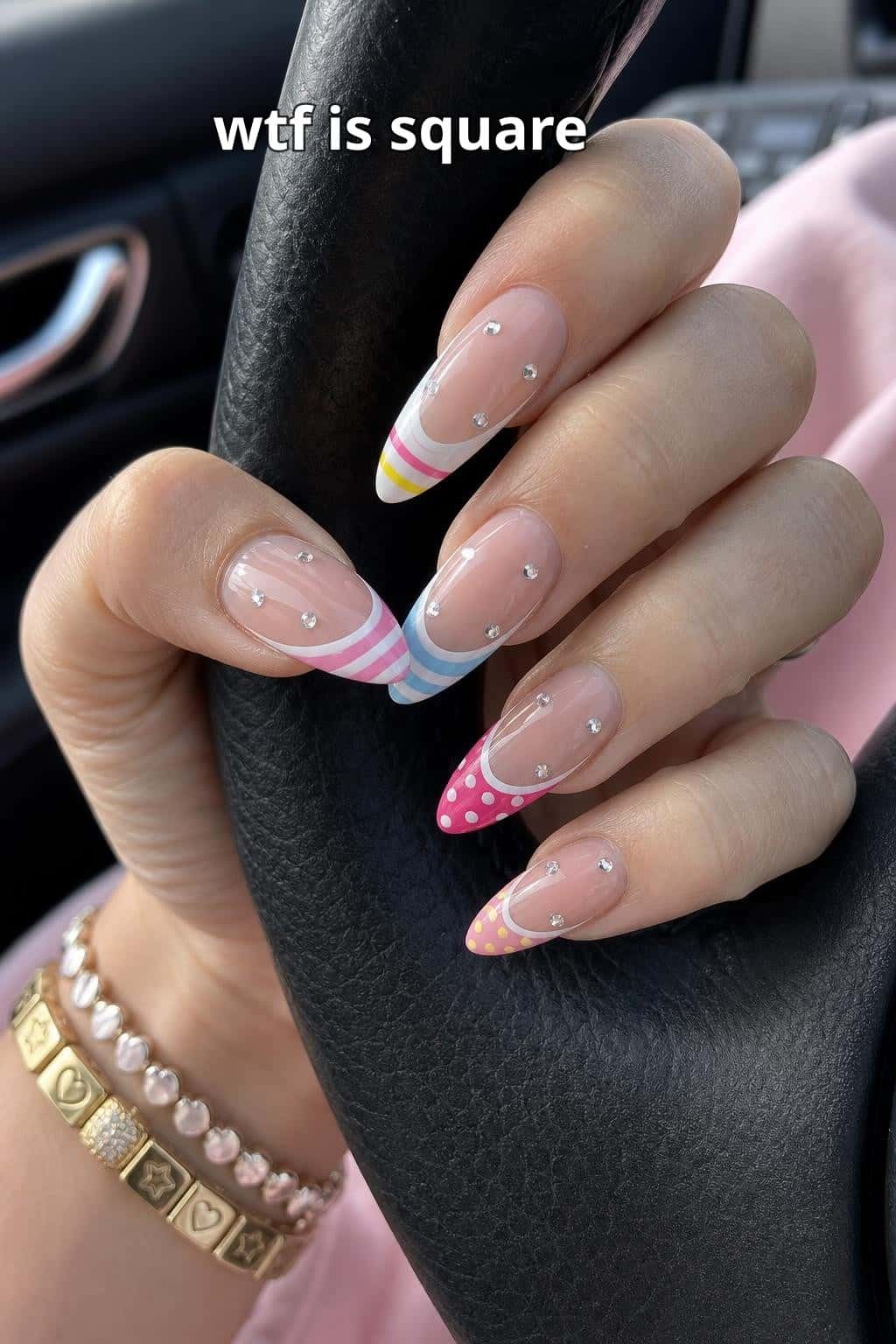 8 almond nail ideas on manicured hands, tagged almond nails, nail inspo, nail art.