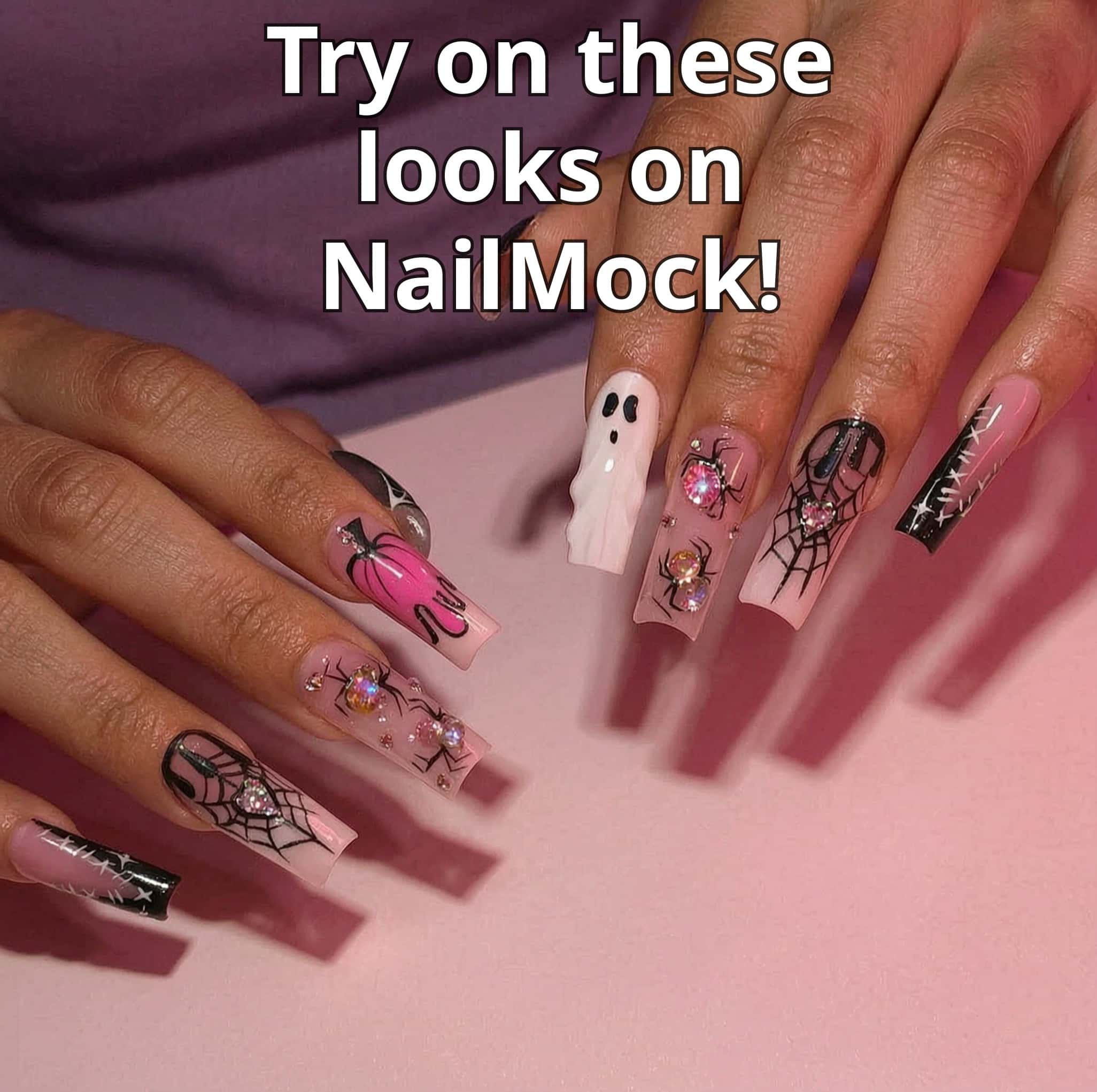 7 halloween nail ideas on manicured hands, tagged halloween nails, spookyseason, nail inspo.