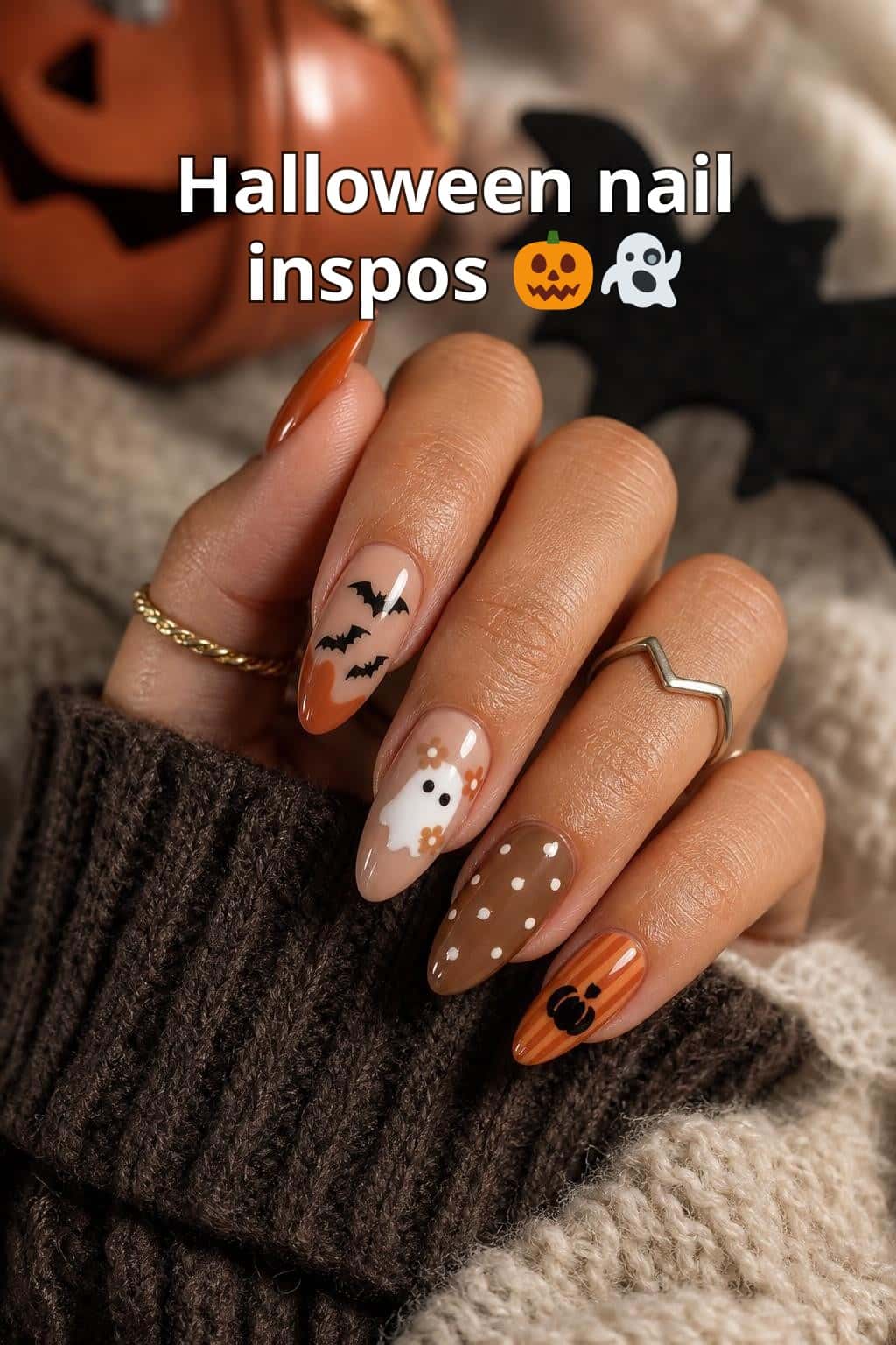 7 halloween nail ideas on manicured hands, tagged halloween nails, spookyseason, nail inspo.
