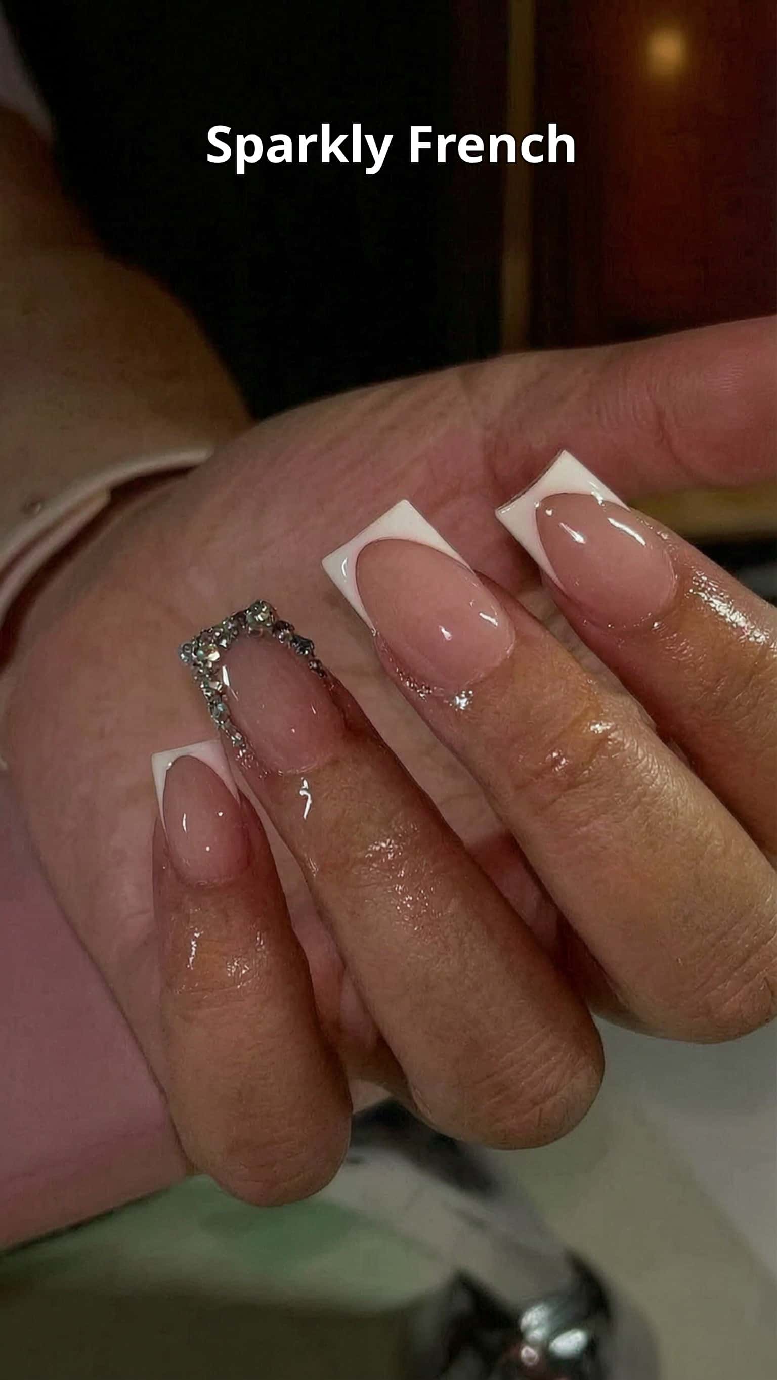 8 ombre nail ideas on manicured hands, including sparkly french, hello kitty, van cleef clover, 3d flower art.