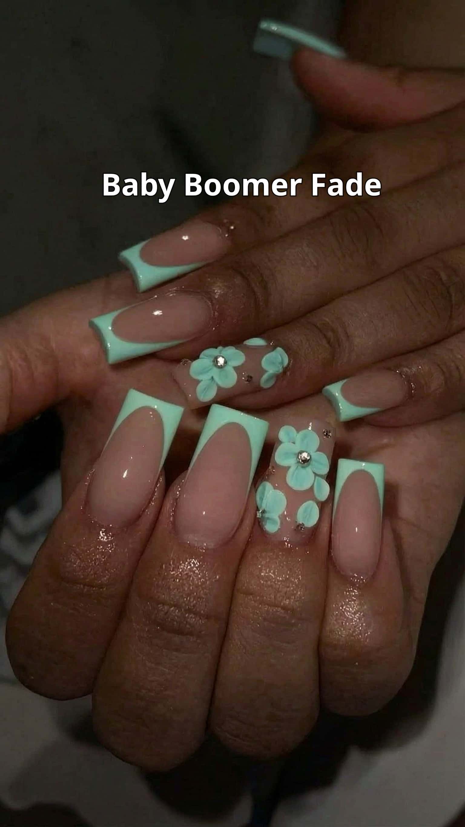 8 ombre nail ideas on manicured hands, including sparkly french, hello kitty, van cleef clover, 3d flower art.