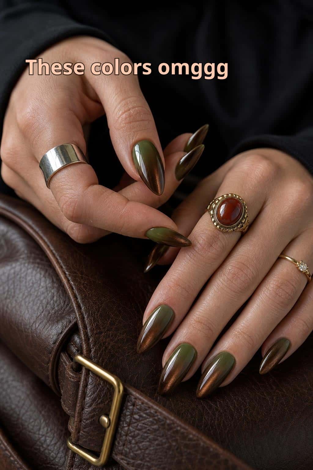5 fall nail ideas on manicured hands, tagged fall nails, nail inspo, autumn trends.