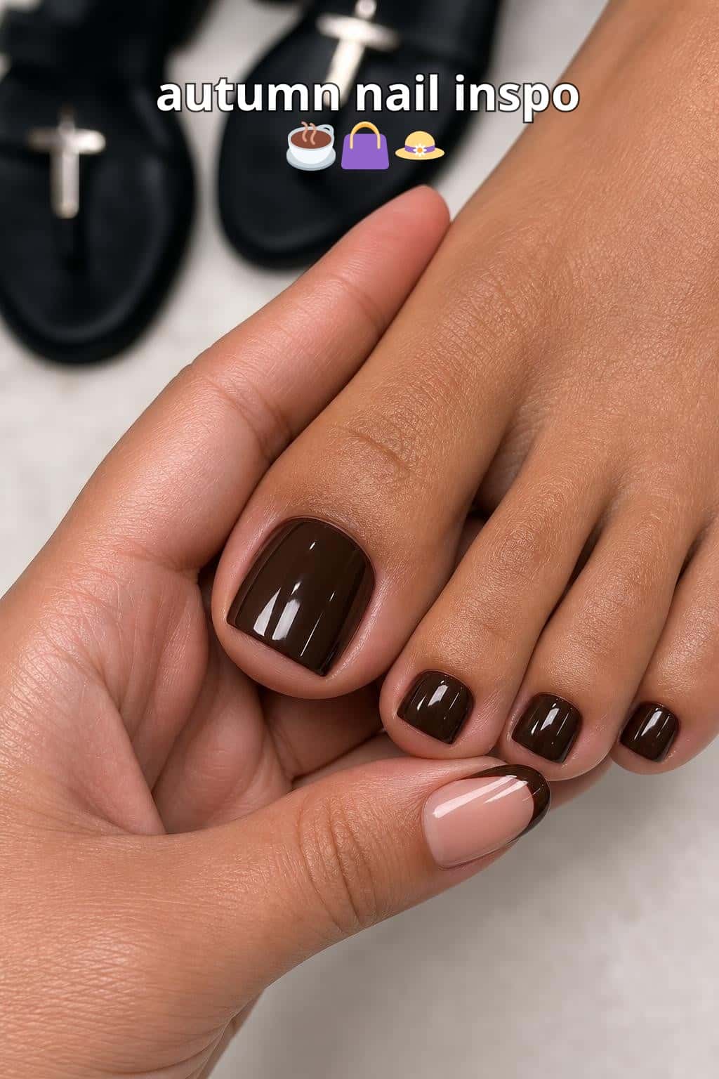 5 fall nail ideas on manicured hands, tagged fallpedi, nail inspo, pedicure.