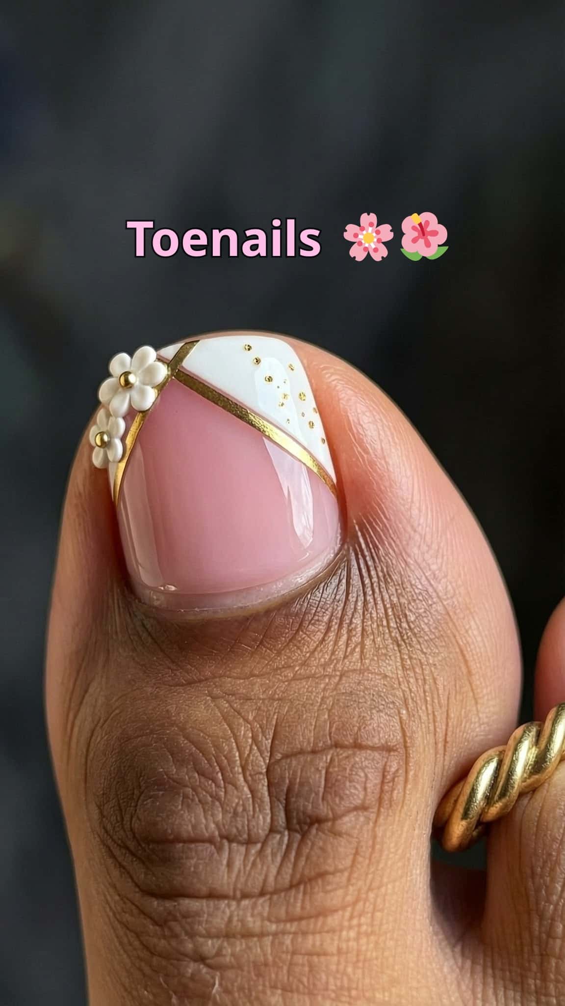 5 nail ideas on manicured hands, tagged toenailinspo, pedicuregoals, nail art trends.