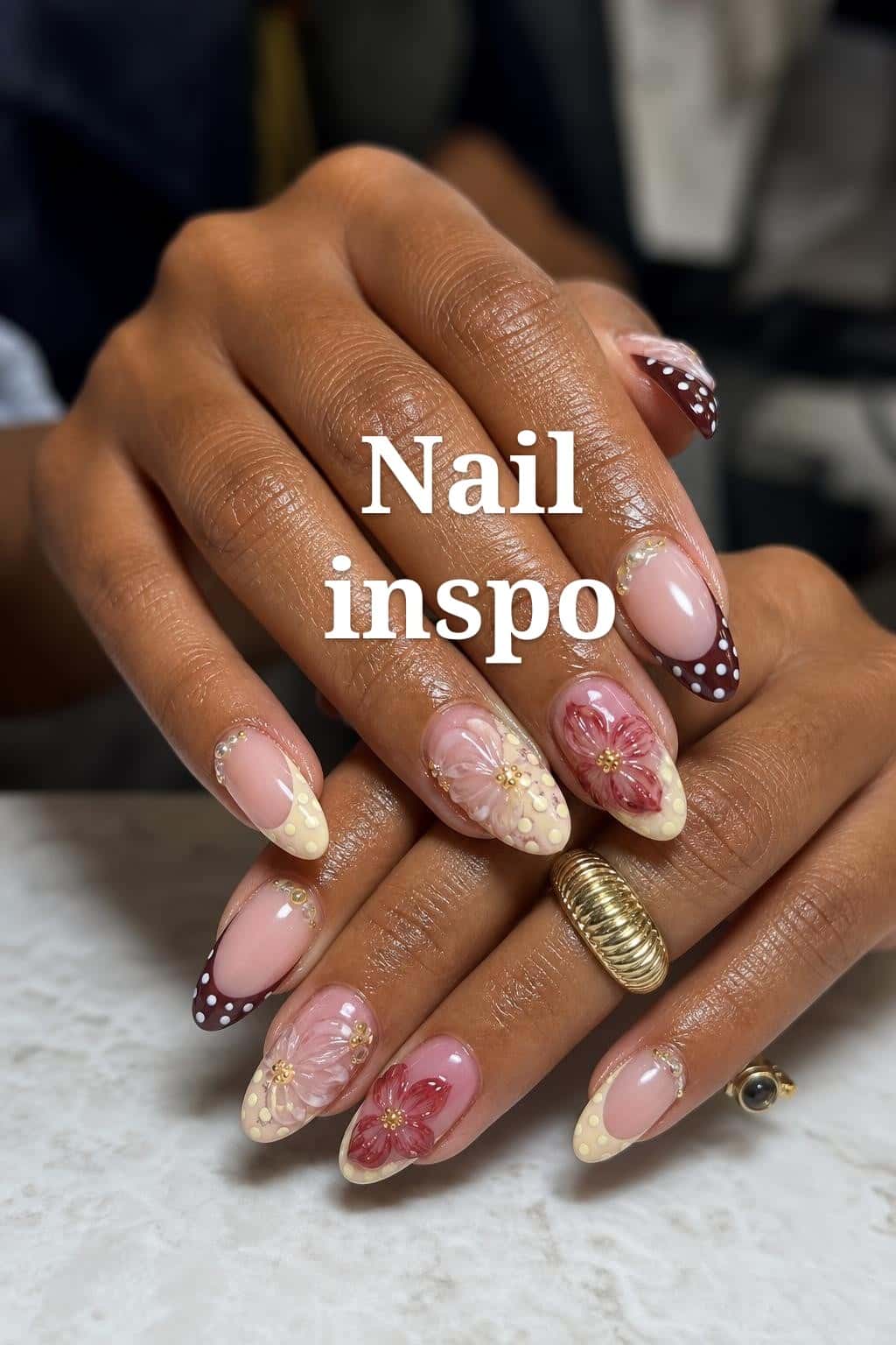 6 nail ideas on manicured hands, tagged nail inspo, nail art, keepervibes.