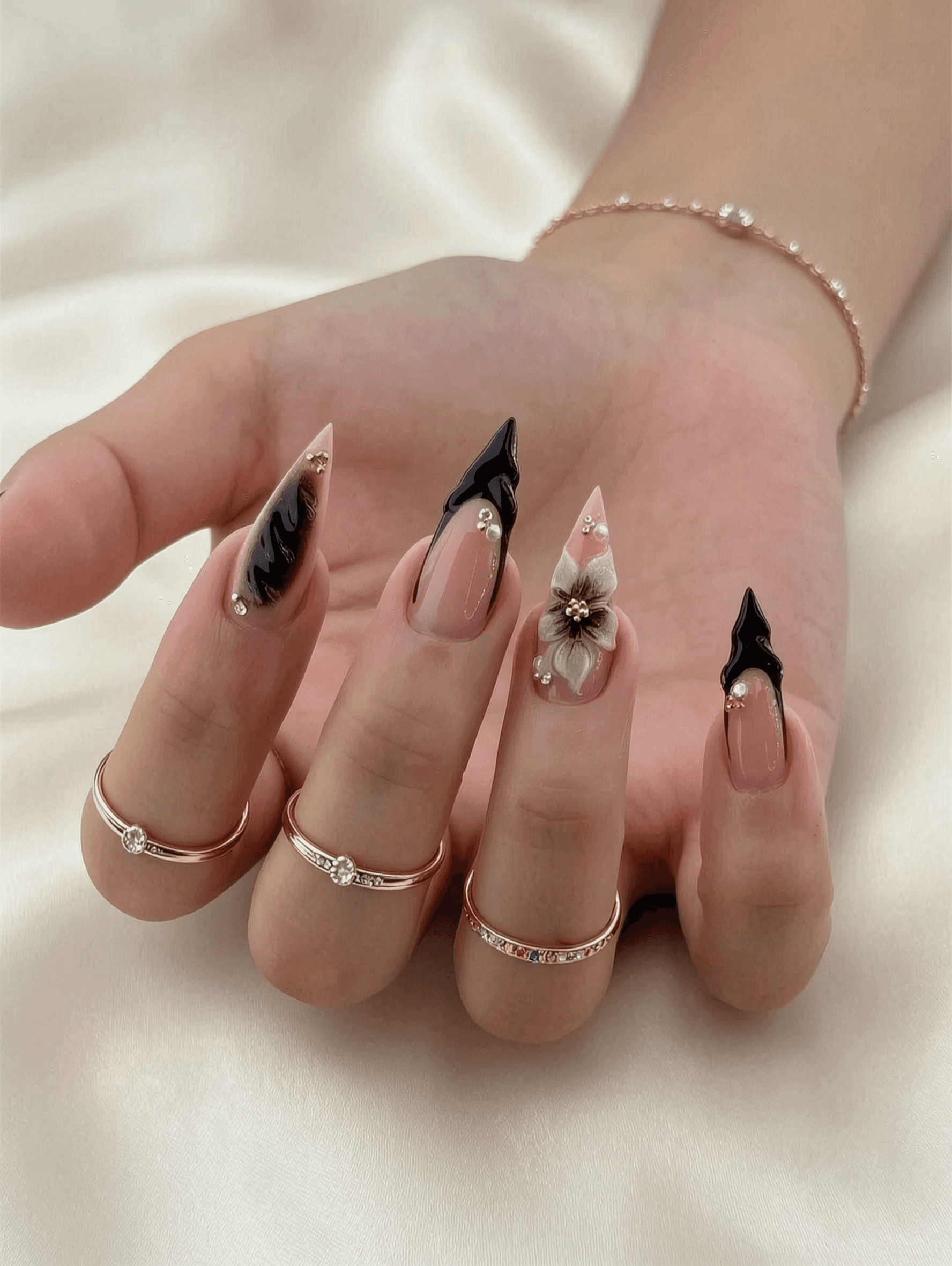 5 luxury nail ideas on manicured hands, tagged nail inspo, nail art, beauty tips.