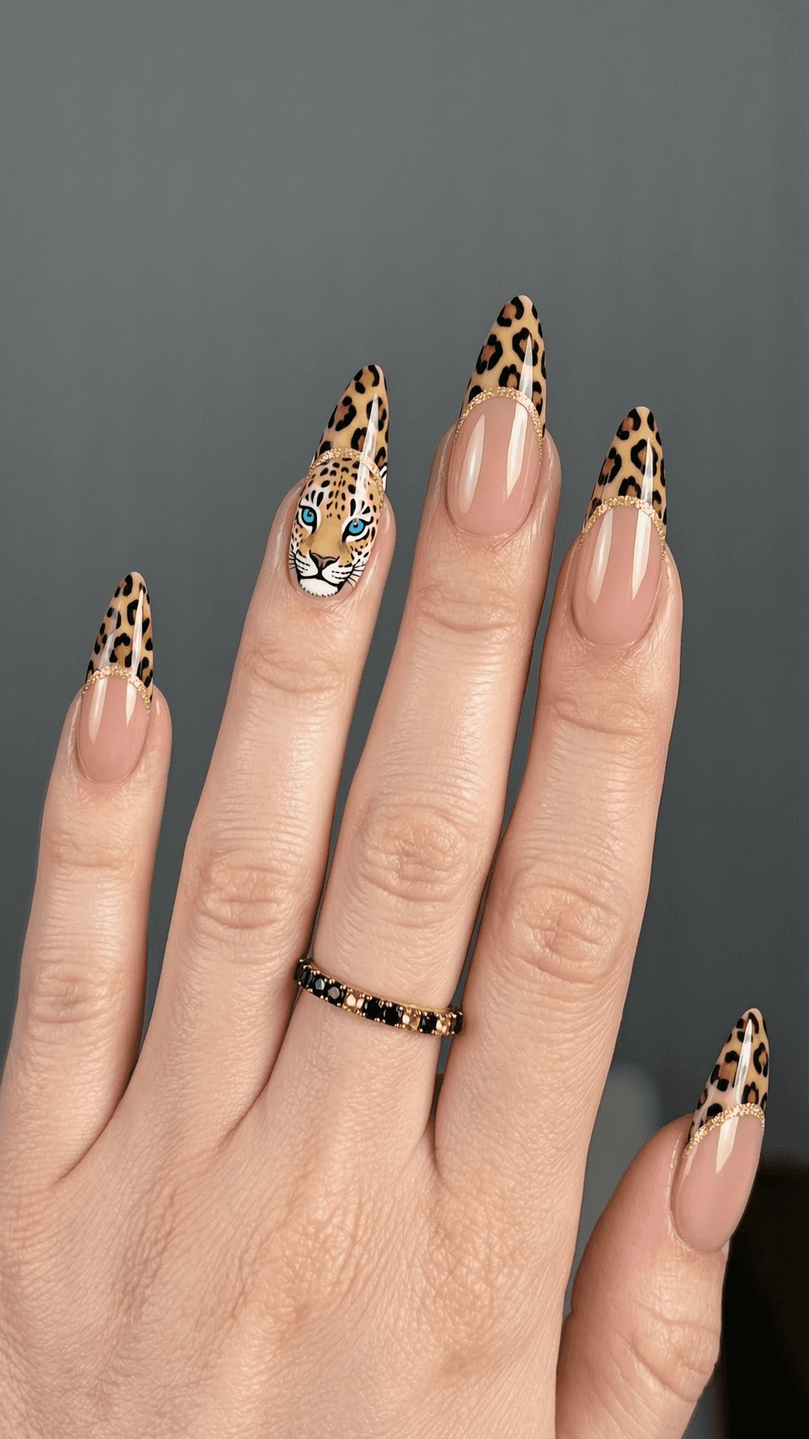 4 trendy nail ideas on manicured hands, tagged nail inspo, nail art, animalprintnails.