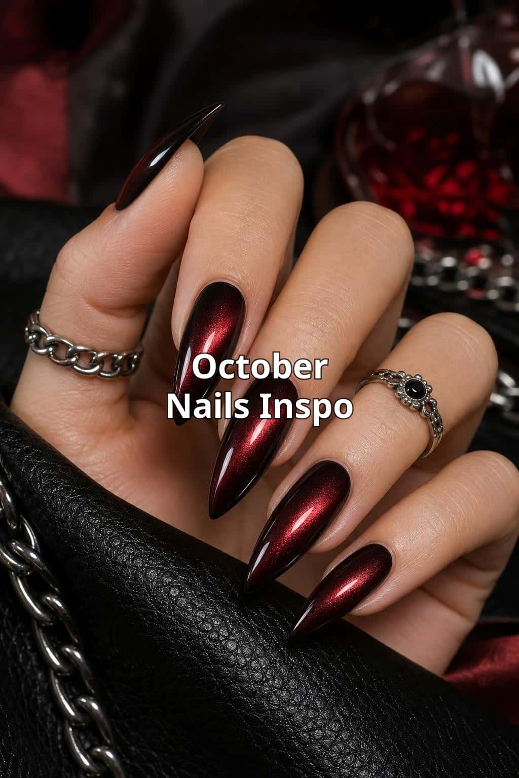5 gold nail ideas on manicured hands, including poisoned apple, lunar gold, reversed, ristretto milk.