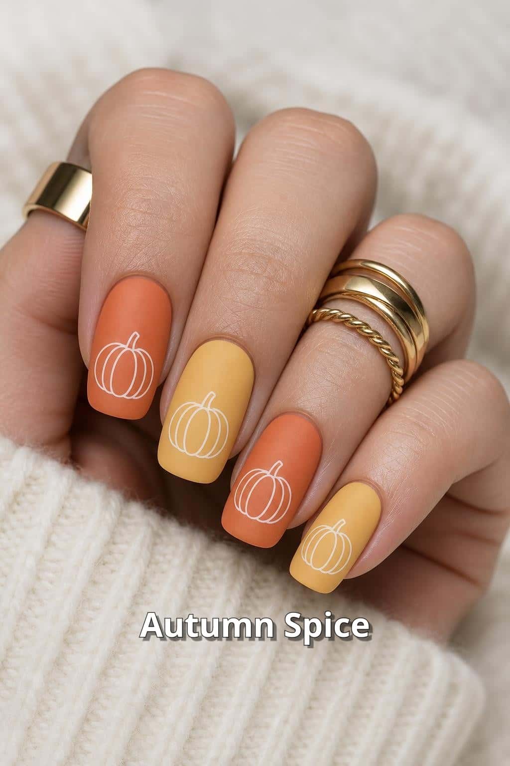 5 halloween nail ideas on manicured hands, including spooky spirits, vampire vixen, candy corn cuties, bloody good fun.