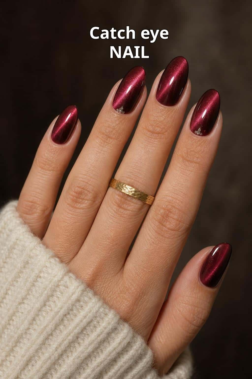 7 chrome nail ideas on manicured hands, including burgundy nails, chocolate nails, autumn chrome nails, pokadot nails.