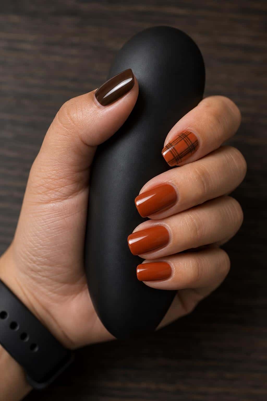 4 fall nail ideas on manicured hands, tagged fall nails, cozyvibes, autumn nails.