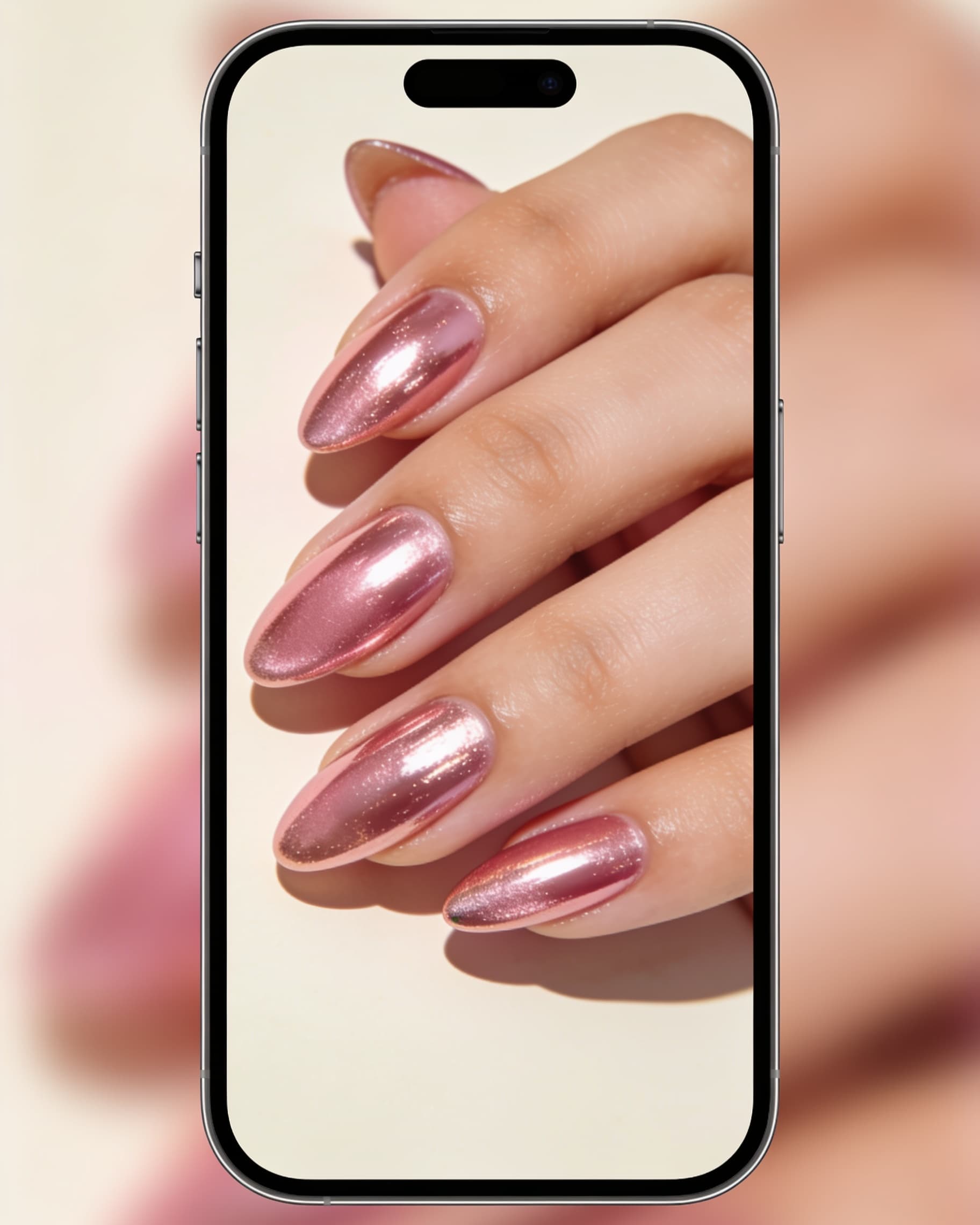TikTok-style viral nail photo on a phone for salon social marketing
