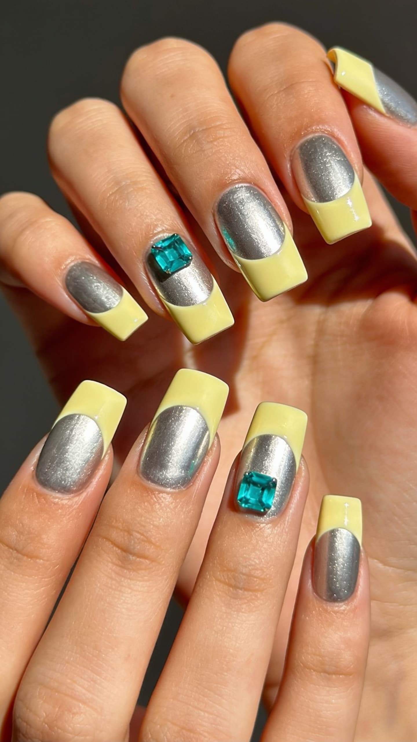 Emerald Jewels nail inspo: deep green nails with crystal gems from the NailMock gallery