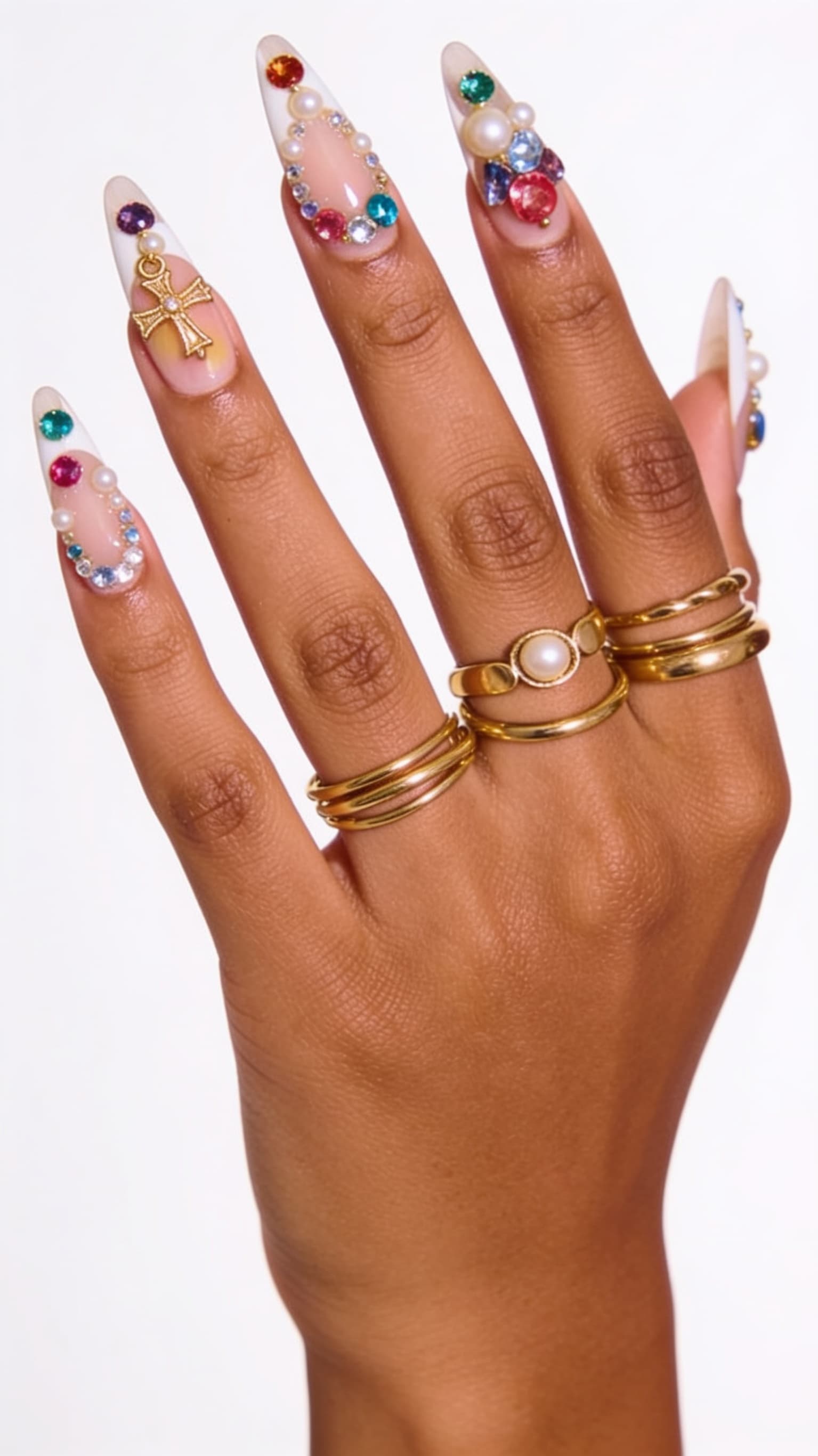 Ornate Jewel nail inspo with detailed crystal and gold embellishments